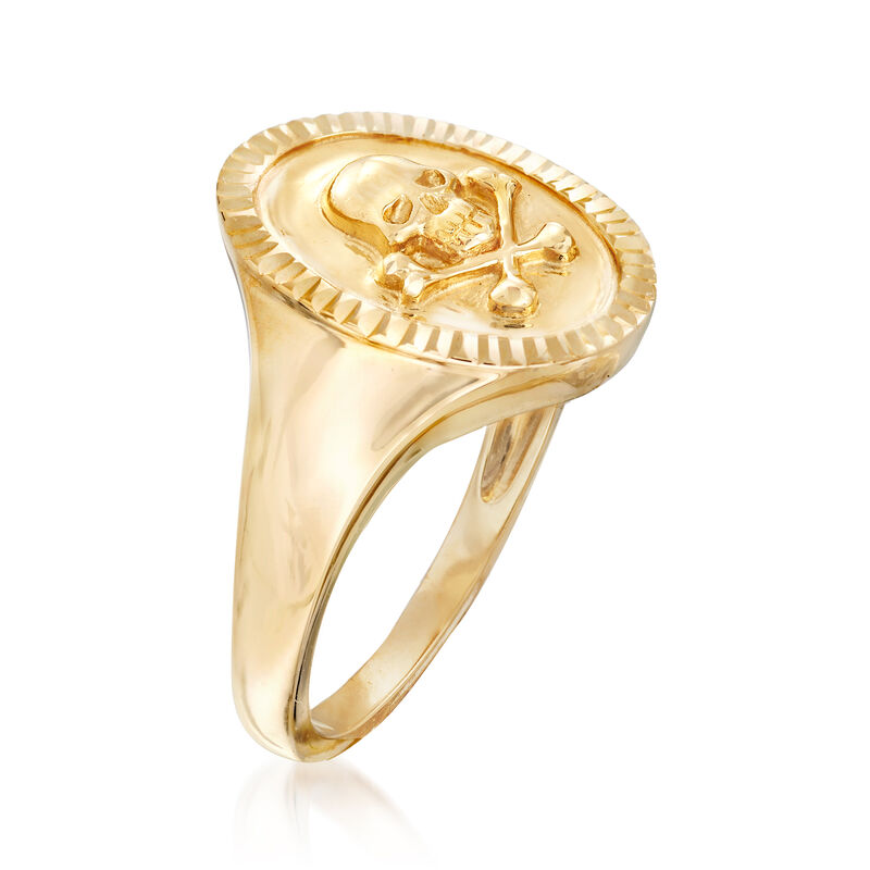 14kt Yellow Gold Skull and Bones Signet Ring image number 2