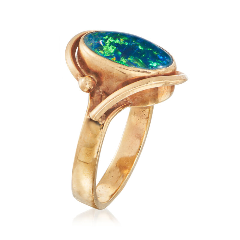 C. 1970 Vintage Blue Opal Ring in 9kt Yellow Gold image number 2