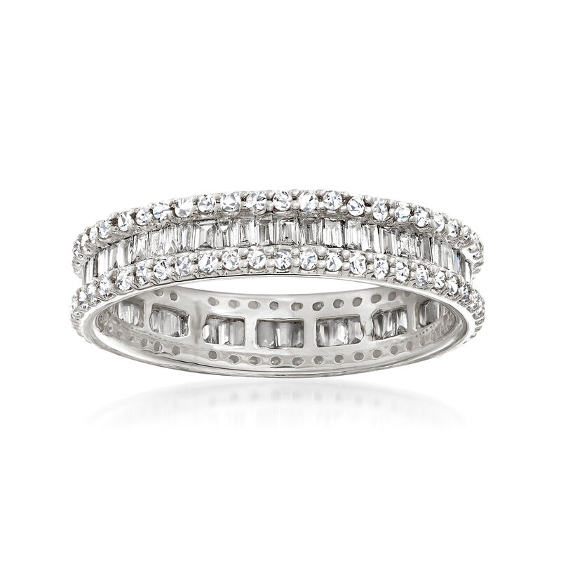 1.00 ct. t.w. Baguette and Round Diamond Eternity Ring in 14kt White Gold image number 0