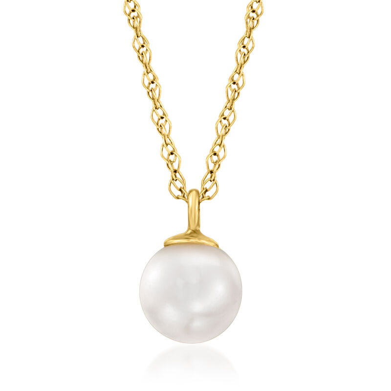 5-5.5mm Cultured Pearl Pendant Necklace in 14kt Yellow Gold. 16&quot; image number 1