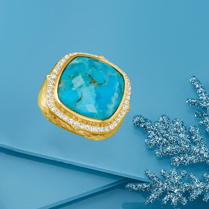 Turquoise and .70 ct. t.w. White Zircon in 18kt Gold Over Sterling image number 3