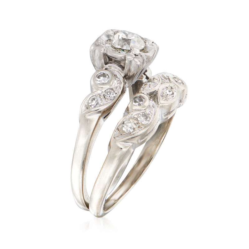 C. 1960 Vintage .47 ct. t.w. Diamond Bridal Set: Engagement and Wedding Rings in 14kt White Gold image number 2