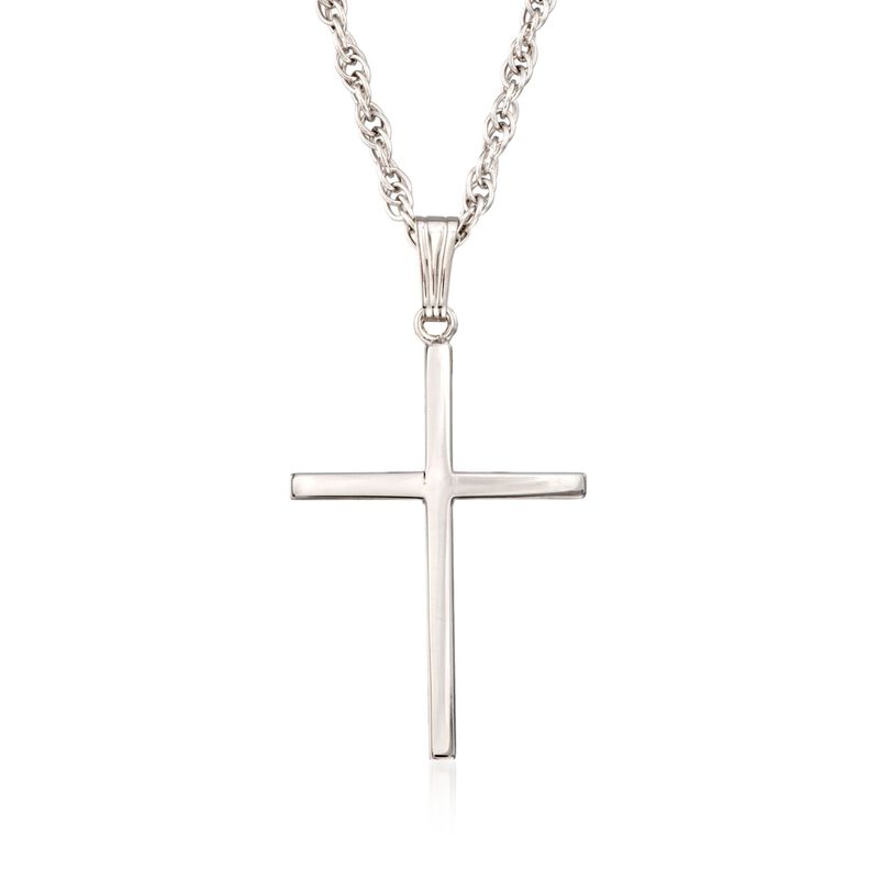 Men's Sterling Silver Classic Cross Pendant Necklace. 22&quot; image number 0