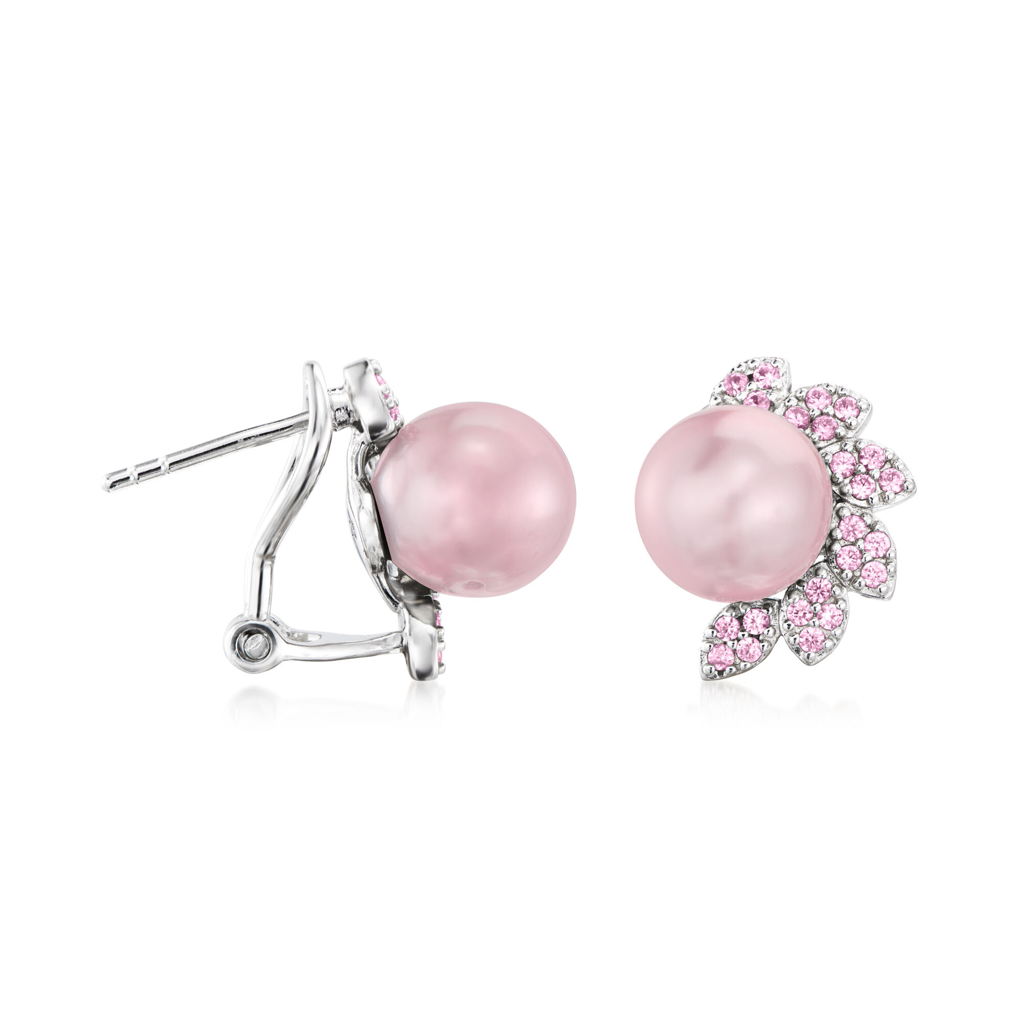 9-10mm Pink Cultured Pearl Flower Earrings with .40 ct. t.w.