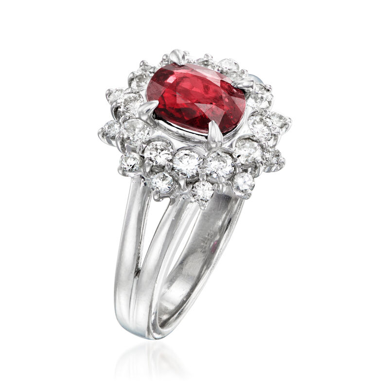 C. 1990 Vintage 1.13 Carat Ruby Ring with .67 ct. t.w. Diamonds in Platinum. Size 5.75 image number 2