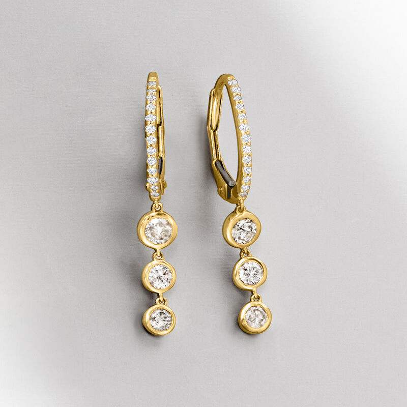 .68 ct. t.w. Diamond Hoop Drop Earrings in 14kt Yellow Gold image number 4