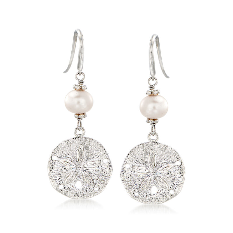 6.5-7.5mm Cultured Pearl and Sterling Silver Sand Dollar Drop Earrings  image number 0