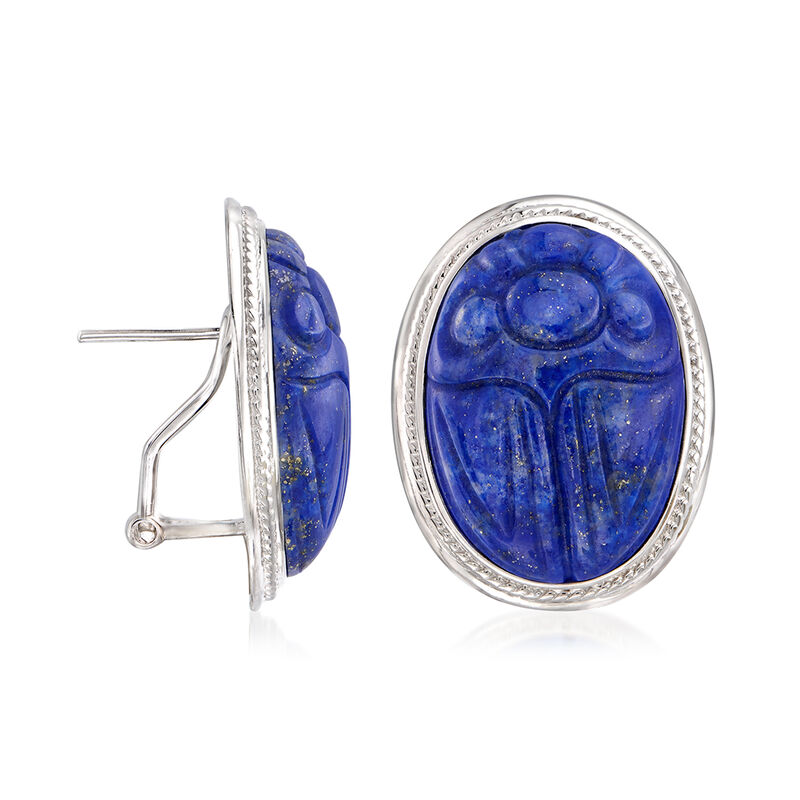 Lapis Scarab Earrings in Sterling Silver image number 2