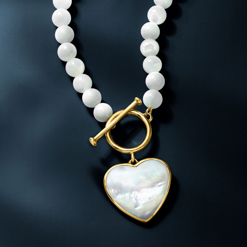 Mother-of-Pearl Heart Toggle Necklace in 18kt Gold Over Sterling image number 2