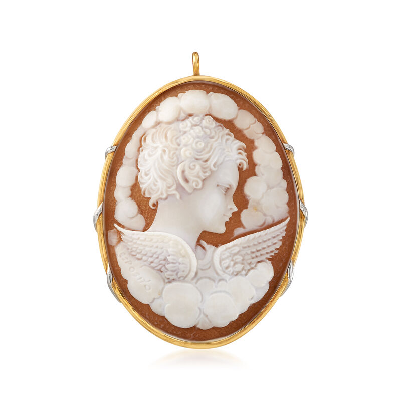 C. 1997 Vintage Pink Shell Cameo Pin Pendant in Platinum and 18kt Yellow Gold image number 0