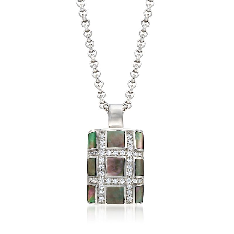 Belle Etoile &quot;Regal&quot; Black Mother-Of Pearl and .50 ct. t.w. CZ Pendant in Sterling Silver image number 0