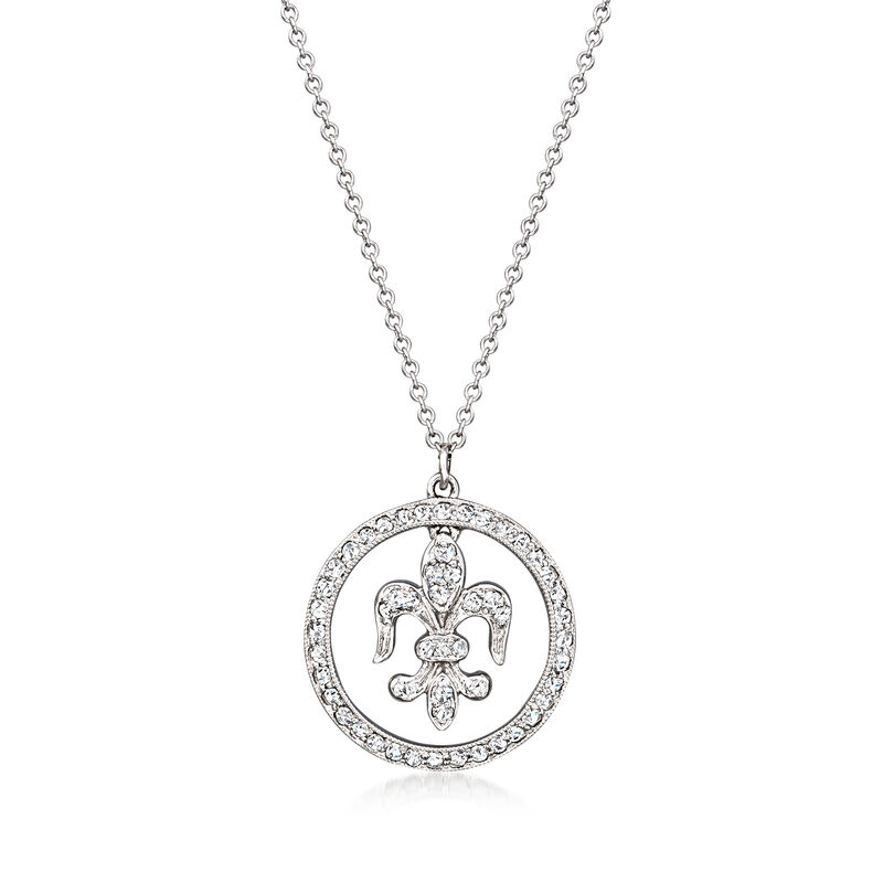 C. 2000 Vintage .27 ct. t.w. Diamond Fleur-De-Lis Circle Necklace in 14kt and 18kt White Gold. 16&quot; image number 0