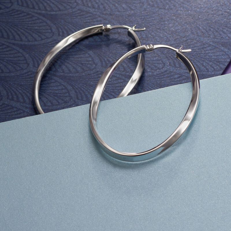 Sterling Silver Twisted Oval Hoop Earrings. 2 3/8&quot; image number 2