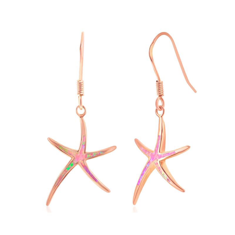 Pink Synthetic Opal Starfish Drop Earrings in 18kt Rose Gold Over Sterling image number 1