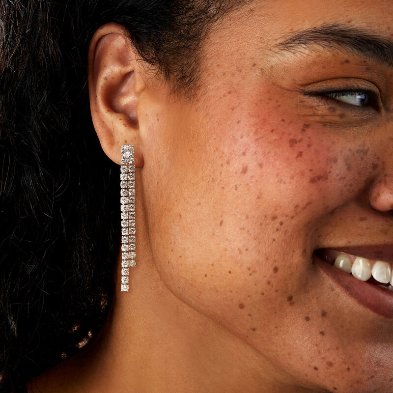 Rhodium-Plated Two-Row Linear Drop Earrings with 7.75 ct. t.w. CZs image number 1