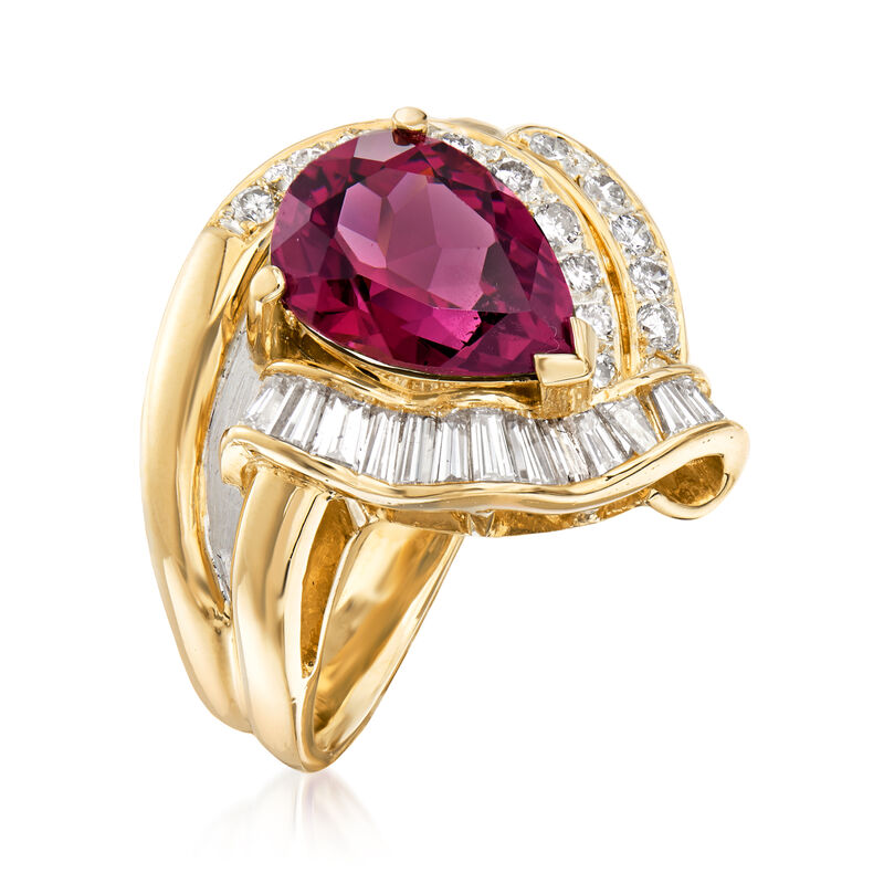 C. 1980 Vintage 3.70 Carat Pink Rhodolite Garnet and .85 ct. t.w. Diamond Ring in 18kt Yellow Gold. Size 6.5 image number 2