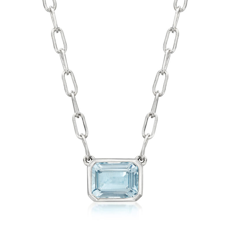 Birthstone Bali-Style Paper Clip Link Necklace in Sterling Silver image number 1
