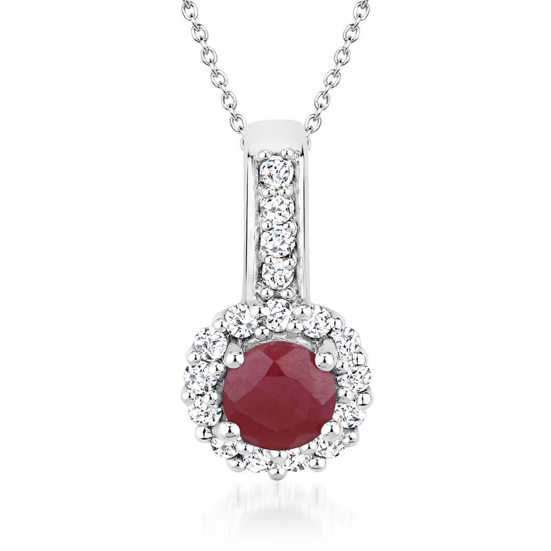 1.20 ct. t.w. Ruby and .80 ct. t.w. White Topaz Jewelry Set: Earrings and Pendant Necklace in Sterling Silver image number 1