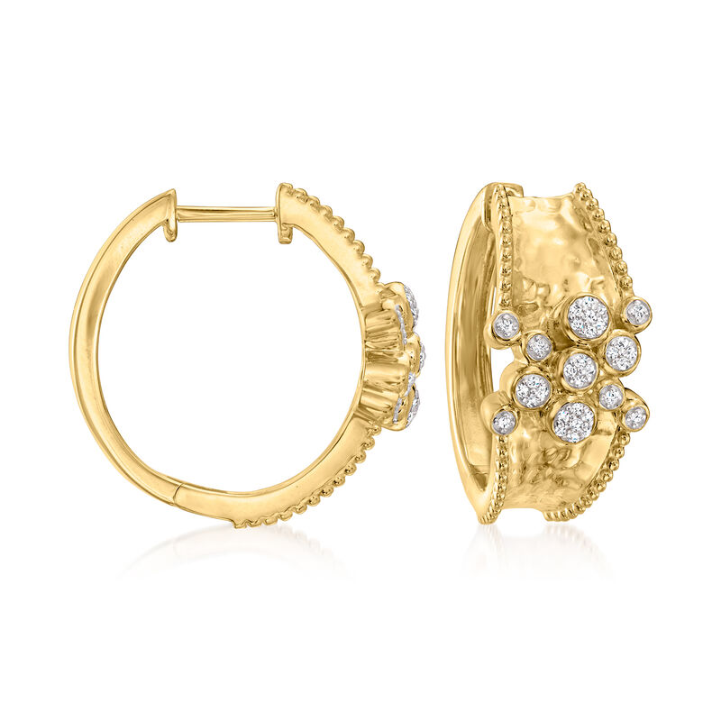 .15 ct. t.w. Diamond Cluster Hammered Hoop Earrings in 18kt Gold Over Sterling. 3/4&quot; image number 0