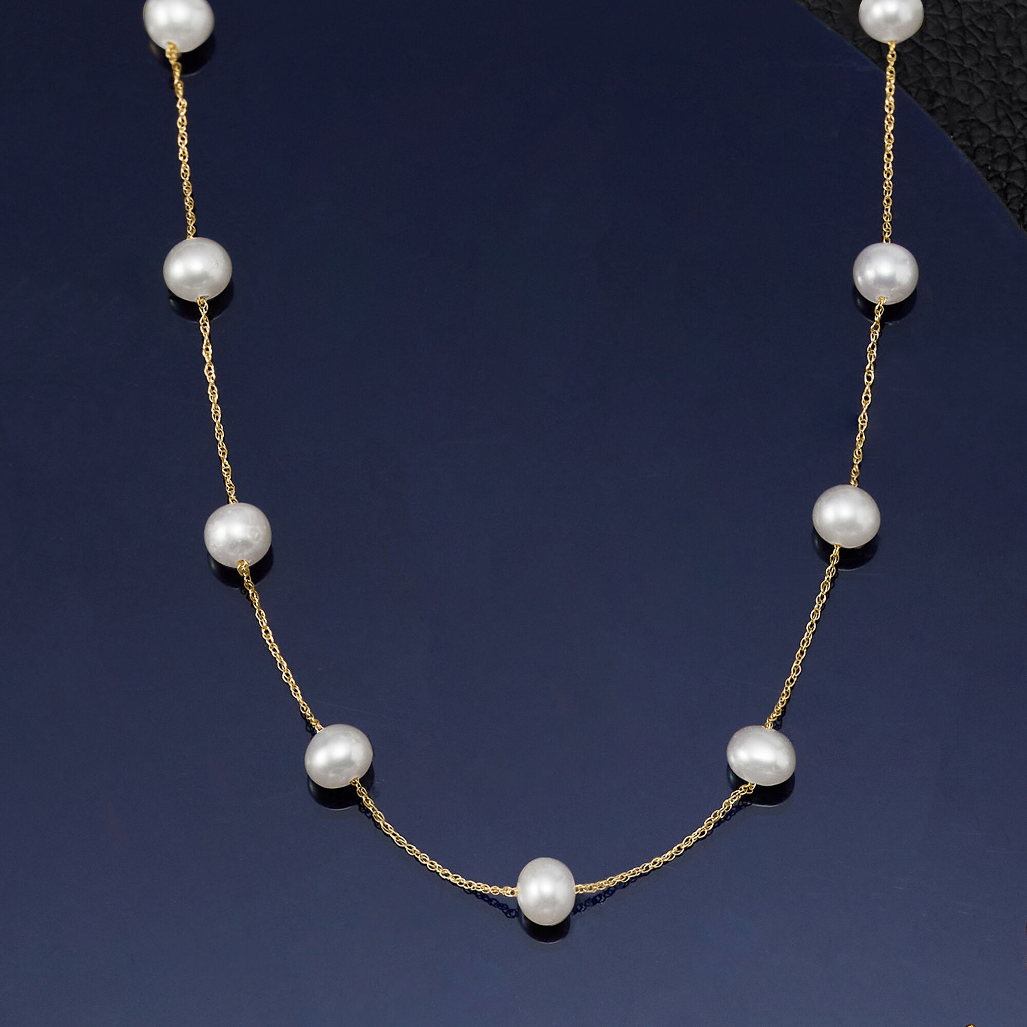 Pearl station necklace 14k white gold online