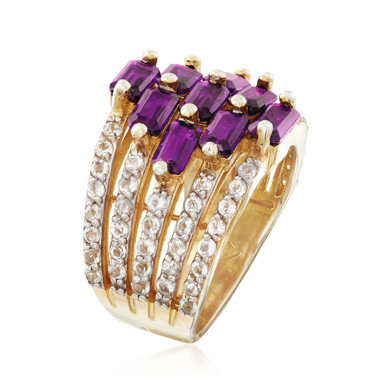3.40 ct. t.w. Amethyst and .60 ct. t.w. White Topaz Multi-Row Ring in 18kt Gold Over Sterling image number 2