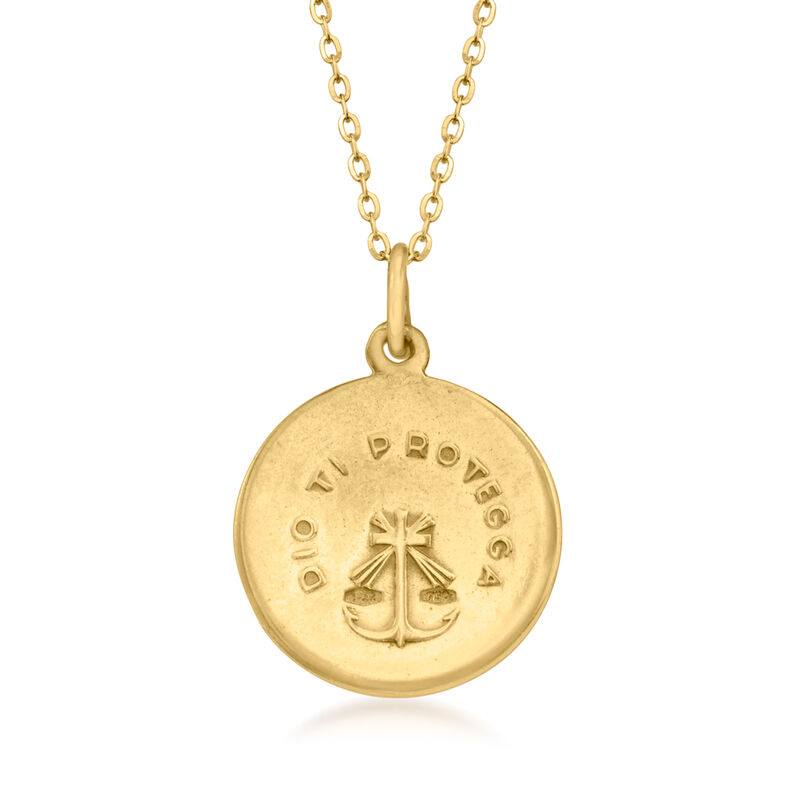 C. 1990 Vintage 18kt Yellow Gold &quot;Dio Ti Protegga&quot; Religious Pendant Necklace image number 2