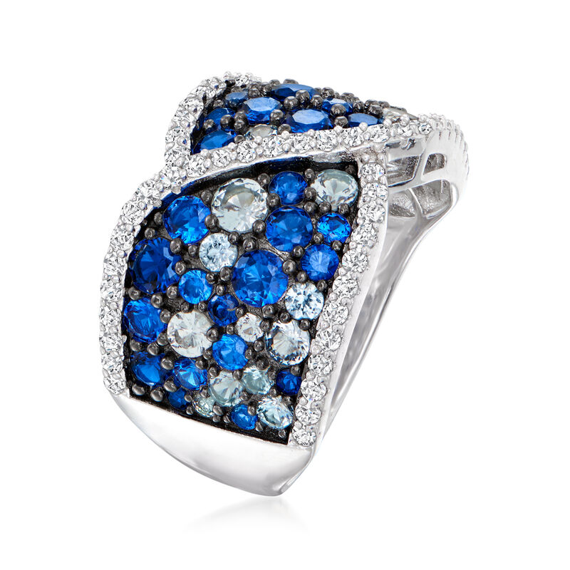 1.37 ct. t.w. Simulated Sapphire and .20 ct. t.w. CZ Ring in Sterling Silver image number 2