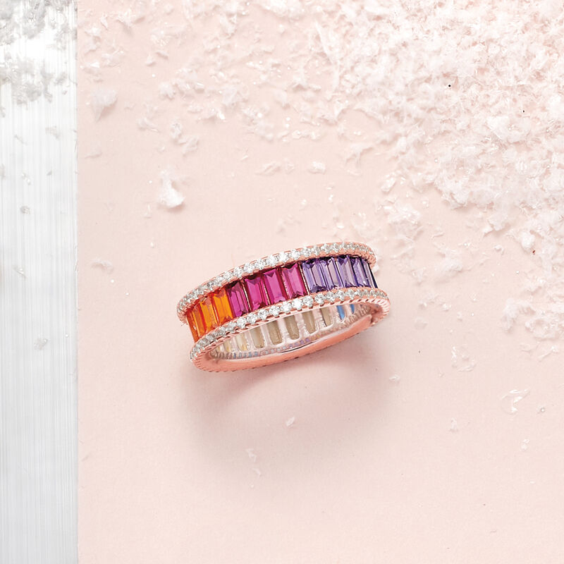 Simulated Sapphire and .80 ct. t.w. CZ Rainbow Ring in 18kt Rose Gold Over Sterling image number 5
