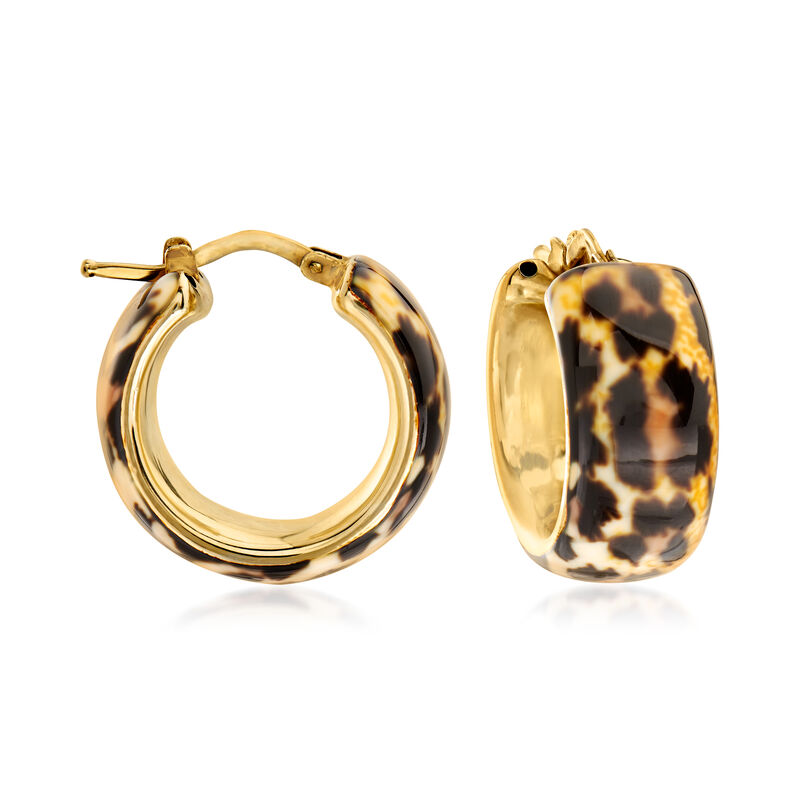 Italian Leopard-Print Enamel Hoop Earrings in 18kt Gold Over Sterling. 7/8&quot; image number 0
