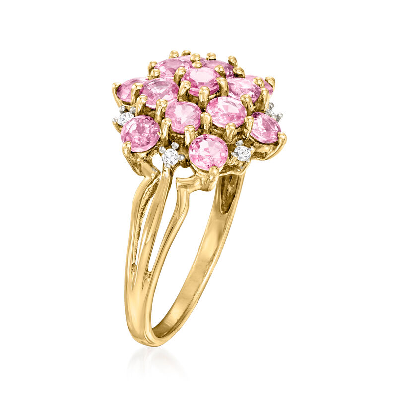 C. 1990 Vintage 2.00 ct. t.w. Pink Sapphire Cluster Ring with Diamond Accents in 14kt Yellow Gold image number 2