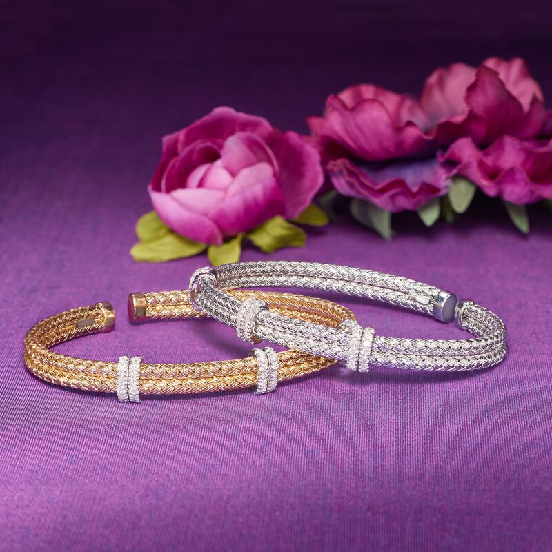 .50 ct. t.w. Diamond Basketweave Cuff Bracelet in 14kt Gold Over Sterling. 7&quot; image number 4