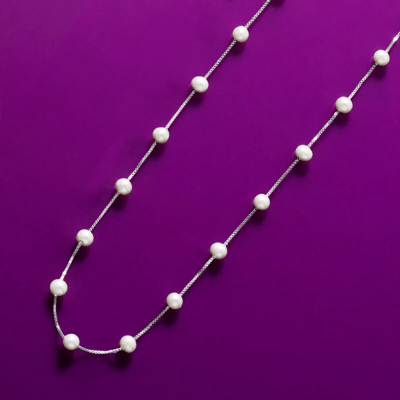 6-6.5mm Cultured Pearl Station Necklace in Sterling Silver image number 3