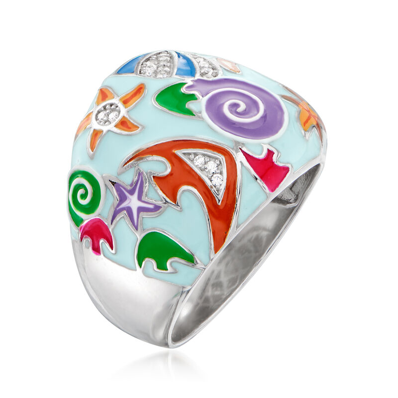 .10 ct. t.w. White Topaz and Multicolored Enamel Sea Life Ring in Sterling Silver image number 2