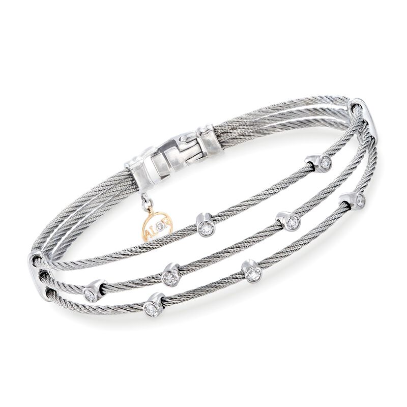 ALOR &quot;Classique&quot; .18 ct. t.w. Diamond Gray Multi-Row Cable Bracelet with 18kt White Gold image number 0