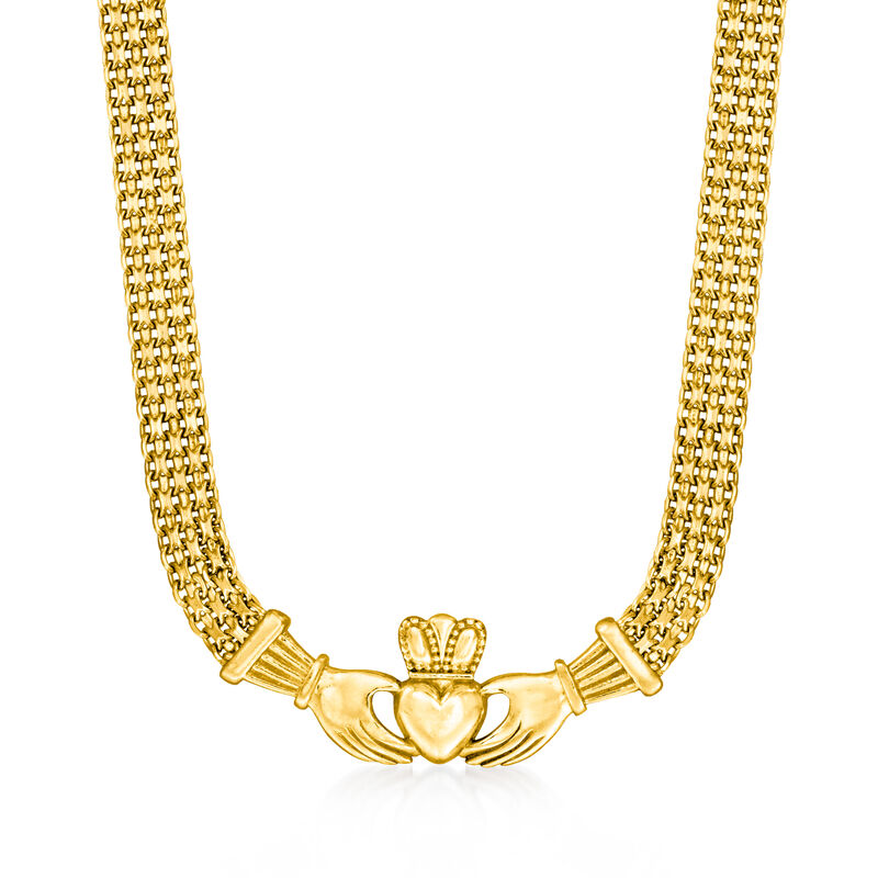 18kt Gold Over Sterling Bismark-Link Claddagh Necklace image number 0