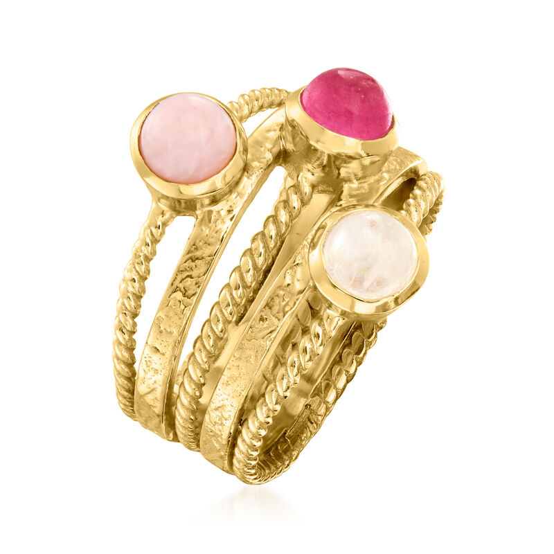 Moonstone, Pink Opal and .60 Carat Pink Quartz Ring in 18kt Gold Over Sterling image number 2