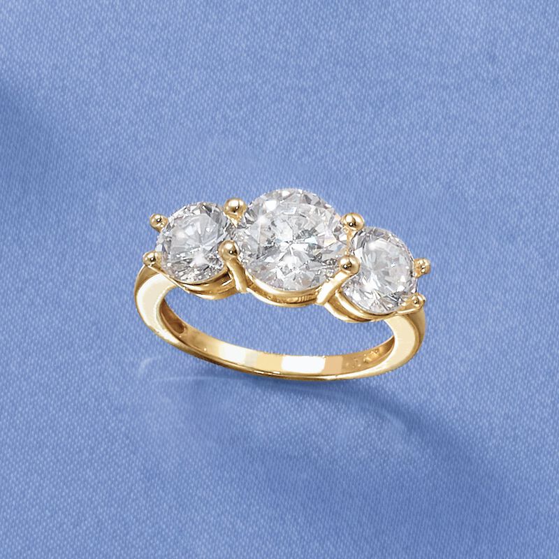 4.00 ct. t.w. CZ Three-Stone Ring in 14kt Yellow Gold image number 3