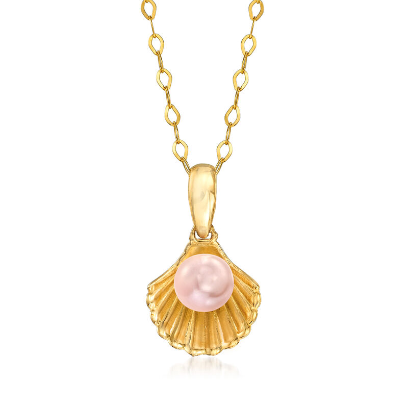 Child's Disney 4-4.5mm Cultured Pearl Shell Pendant Necklace in 14kt Yellow Gold. 13.5&quot; image number 0