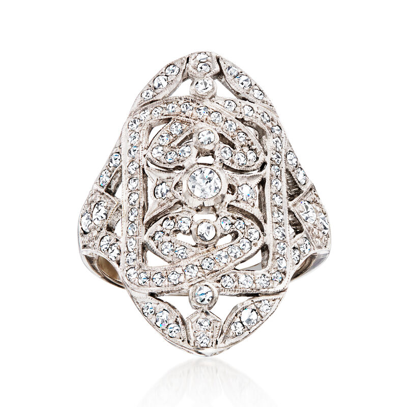 C. 1980 Vintage .80 ct. t.w. Diamond Openwork Ring in 18kt White Gold. Size 6 image number 0