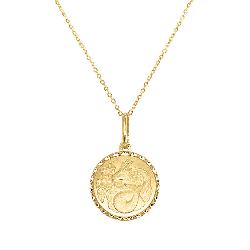 Capricorn - Italian 14kt Yellow Gold Zodiac Coin Pendant Necklace. 16"  image number 0