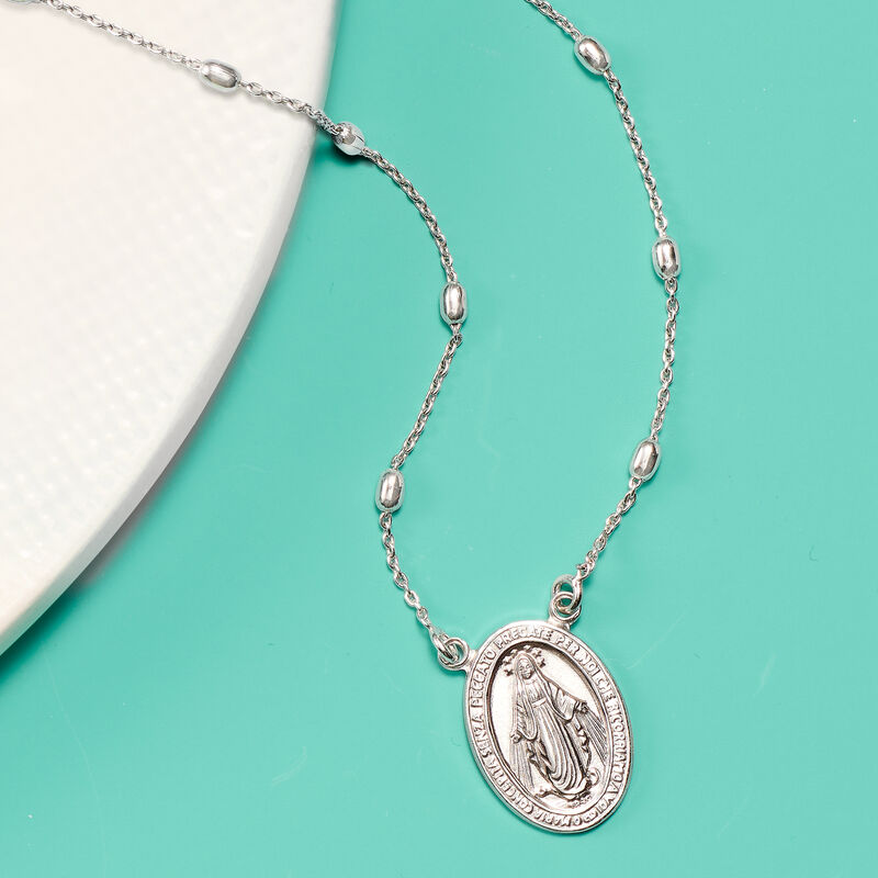 Italian Sterling Silver Miraculous Medal Bead Station Necklace image number 3