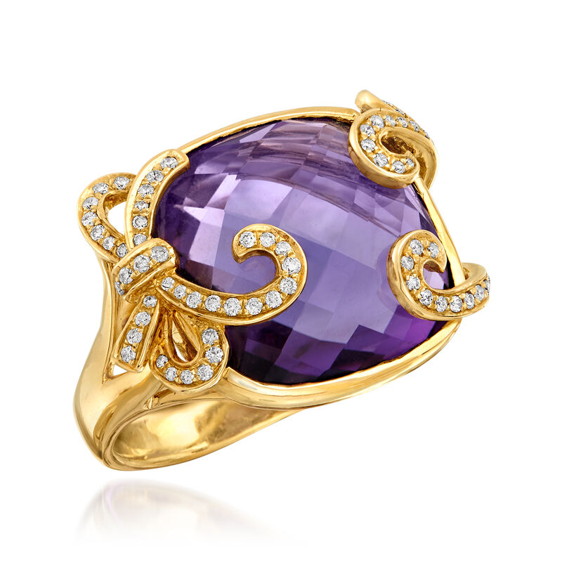 18.30 Carat Amethyst and .25 ct. t.w. Diamond Ring in 14kt Yellow Gold image number 3