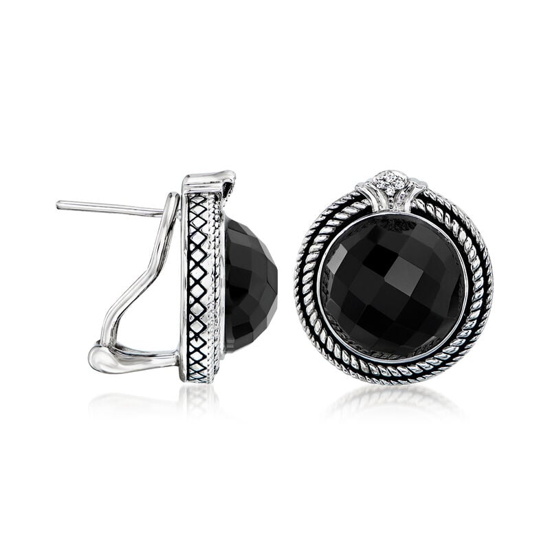 Andrea Candela "Trebol" Onyx Earrings with Diamond Accents in Sterling Silver image number 2
