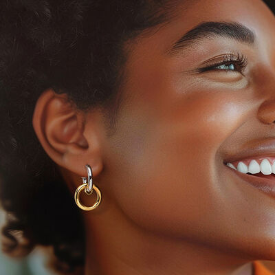 Italian Sterling Silver Hoop Earrings with Removable 18kt Gold Over Sterling Circle Drops