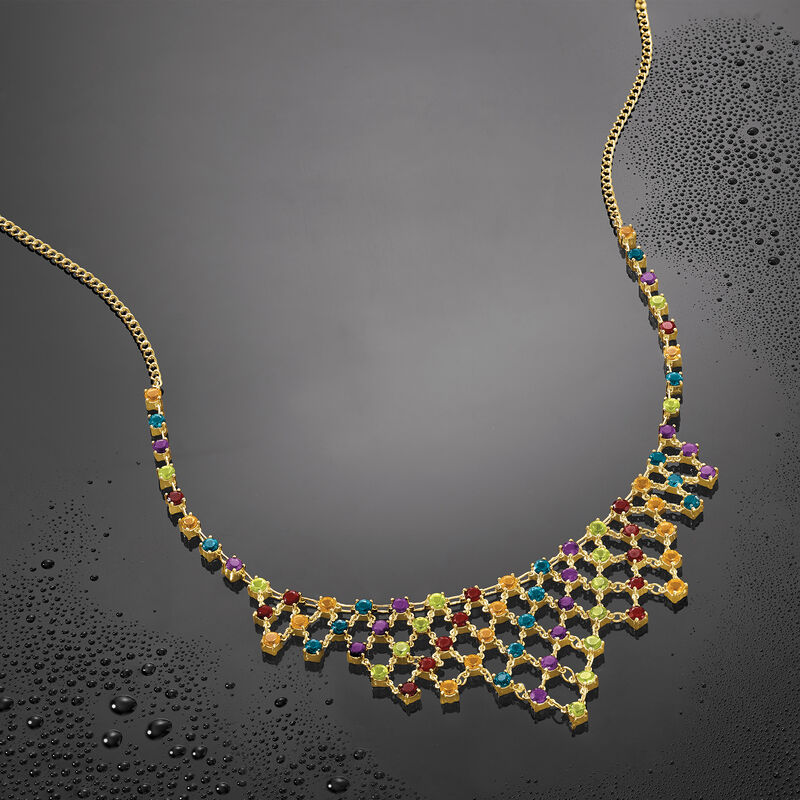 22.70 ct. t.w. Multi-Gemstone Bib Necklace in 18kt Gold Over Sterling image number 2