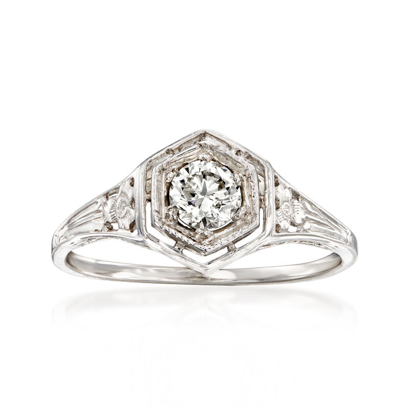 C. 1980 Vintage .33 Carat Diamond Filigree Ring in 14kt White Gold. Size 7 image number 0
