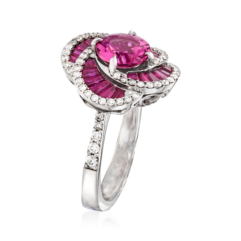 1.80 Carat Pink Tourmaline and 1.30 ct. t.w. Ruby with .53 ct. t.w. Diamond Ring in 14kt White Gold. Size 7 image number 2