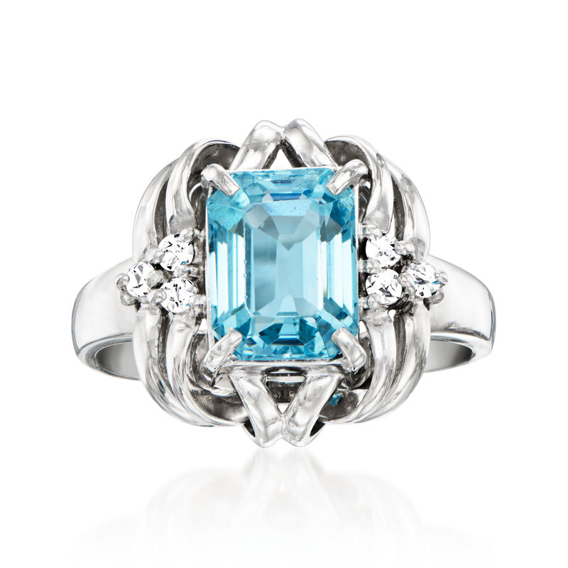 C. 1990 Vintage 2.42 Carat Sky Blue Topaz Ring with Diamonds in Platinum. Size 5 image number 0