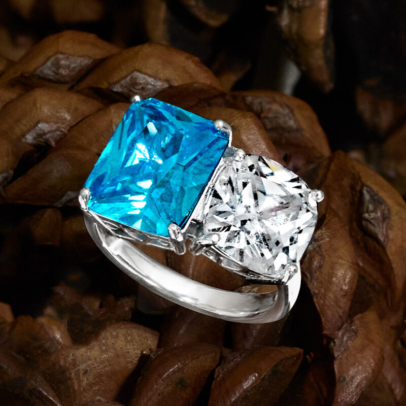 10.20 ct. t.w. Blue and White CZ Toi et Moi Ring in Sterling Silver image number 3