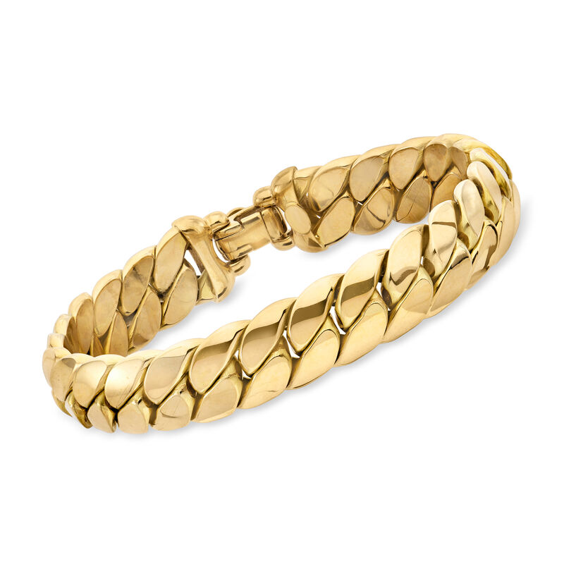 Italian 10mm 14kt Yellow Gold Cuban-Link Bracelet. 7.5&quot; image number 0